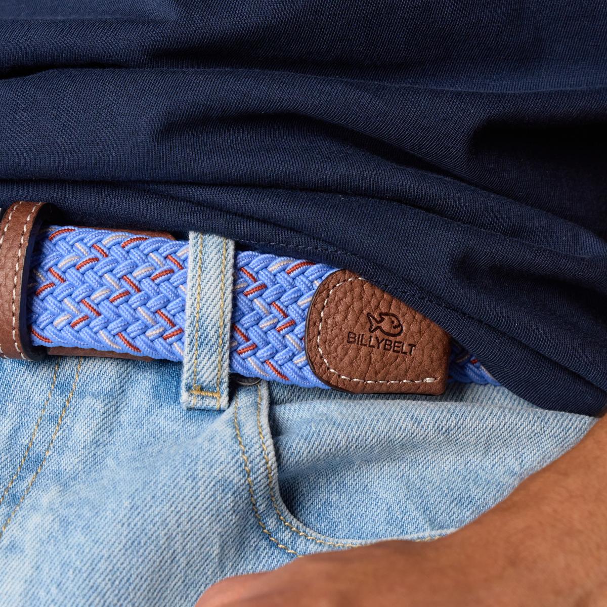 Ceinture tressée élastique multicolore - Lisbonne - Bleu