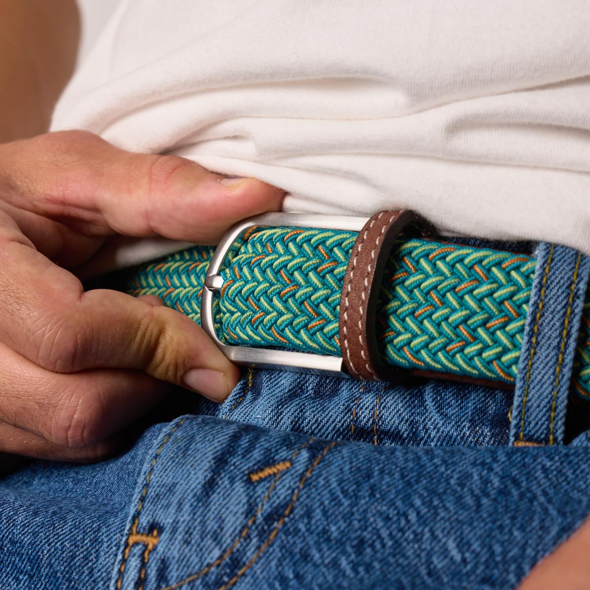 Ceinture tressée élastique multicolore - Melbourne - Vert