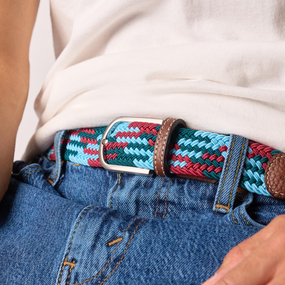 Ceinture tressée élastique multicolore - Vancouver - Bleu
