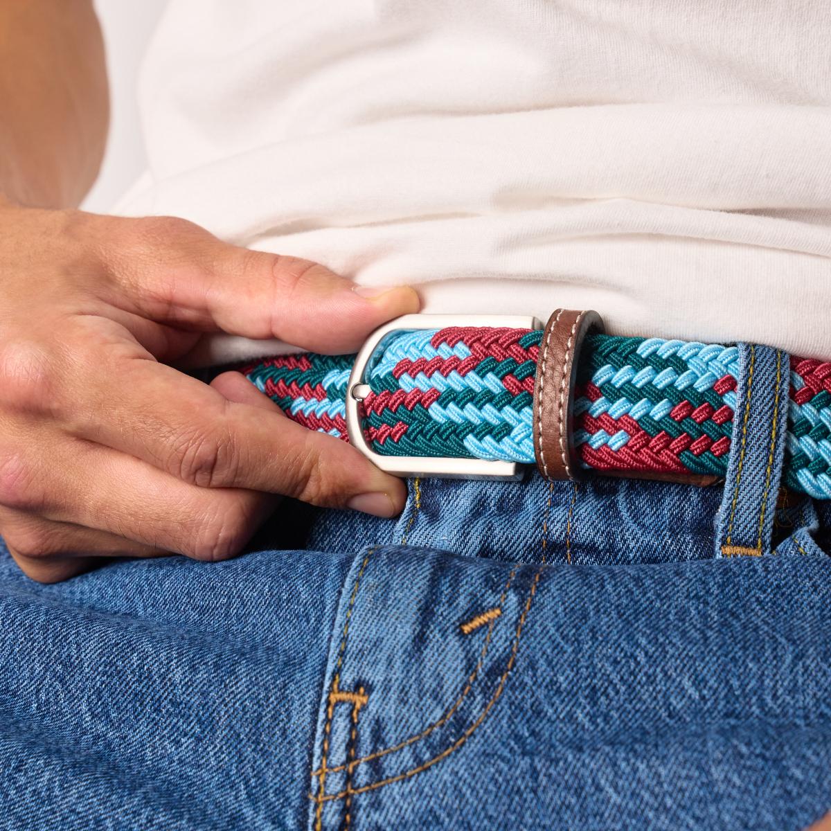 Ceinture tressée élastique multicolore - Vancouver - Bleu