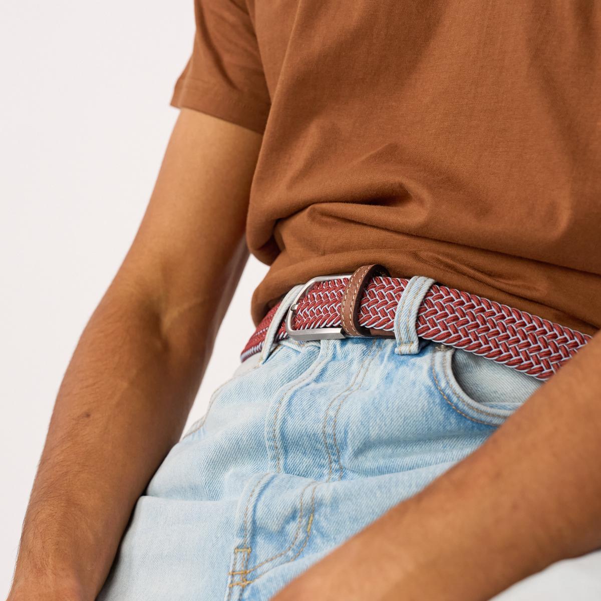 Ceinture tressée élastique multicolore - Sienne - Rouge