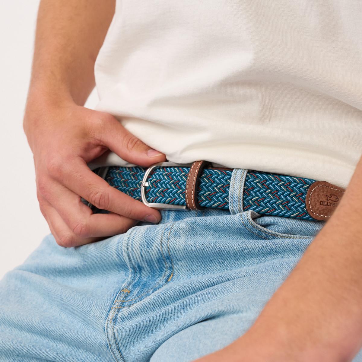 Ceinture tressée élastique multicolore - Alberta - Bleu