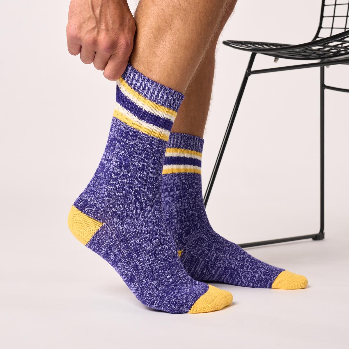 Chausettes en coton épais - Yale, Violet et jaune