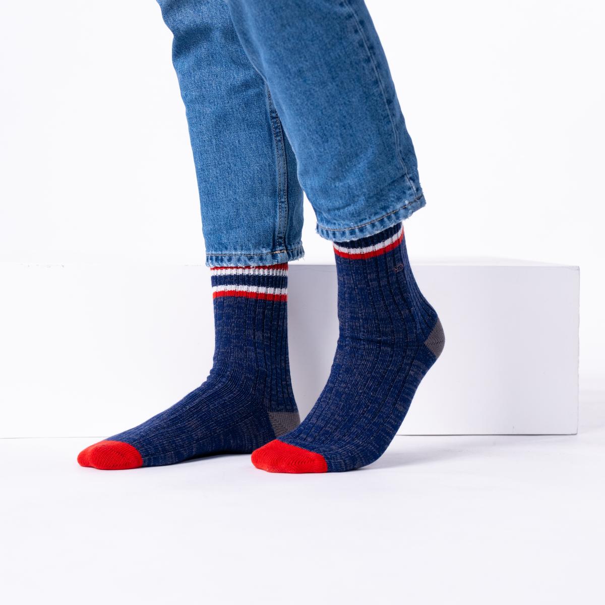 Chausettes en coton épais - St Andrews, bleu et rouge