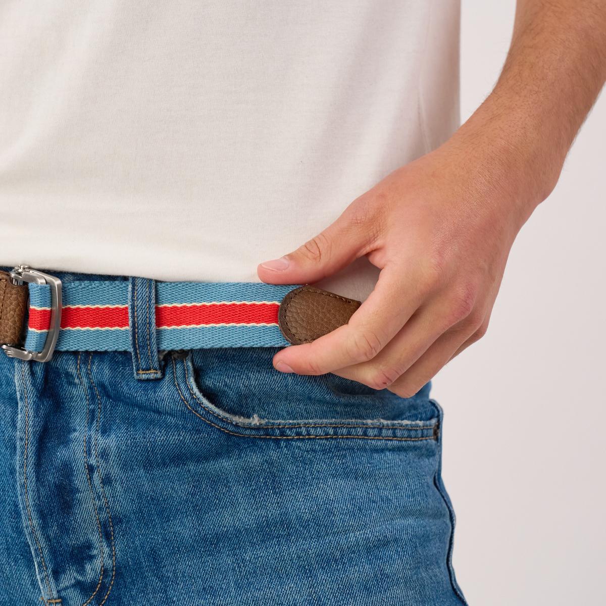Ceinture sangle multicolore - Bleu ciel et rouge