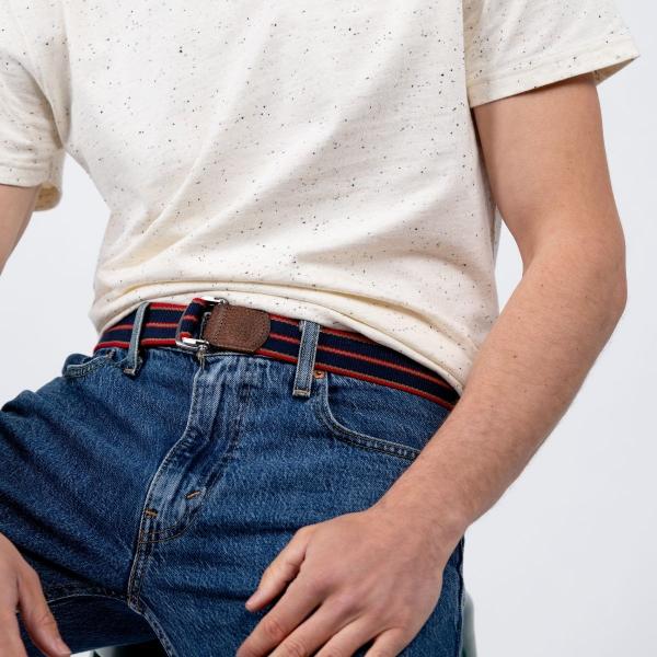 Ceinture sangle multicolore - Bleu et rouge - Marron