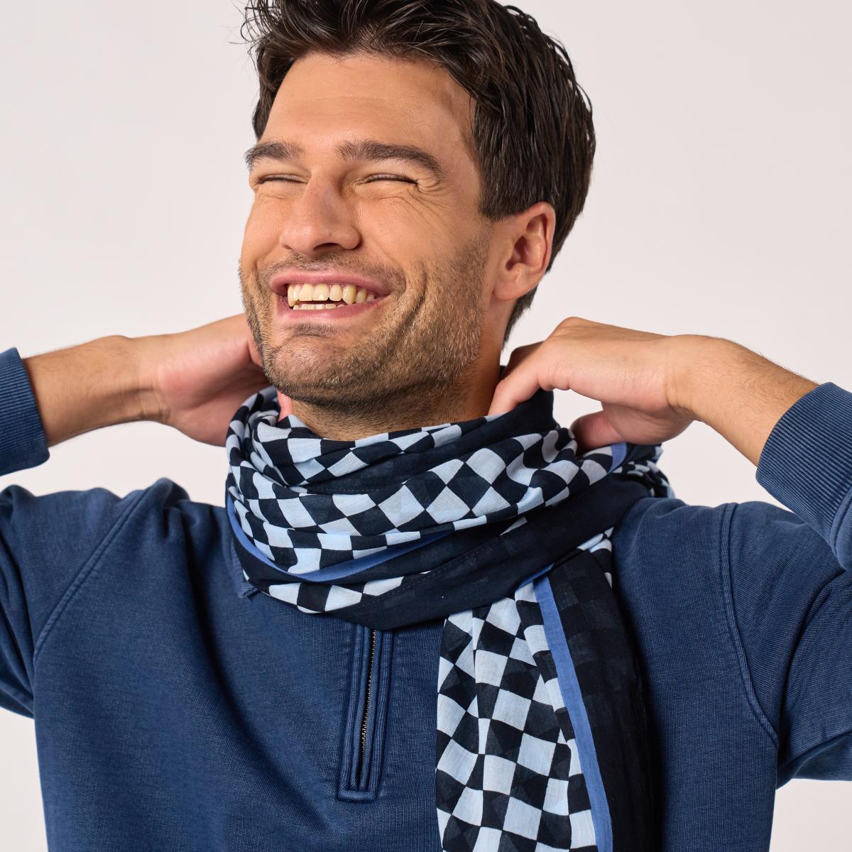 Foulard en coton bio - Bleu foncé et blanc