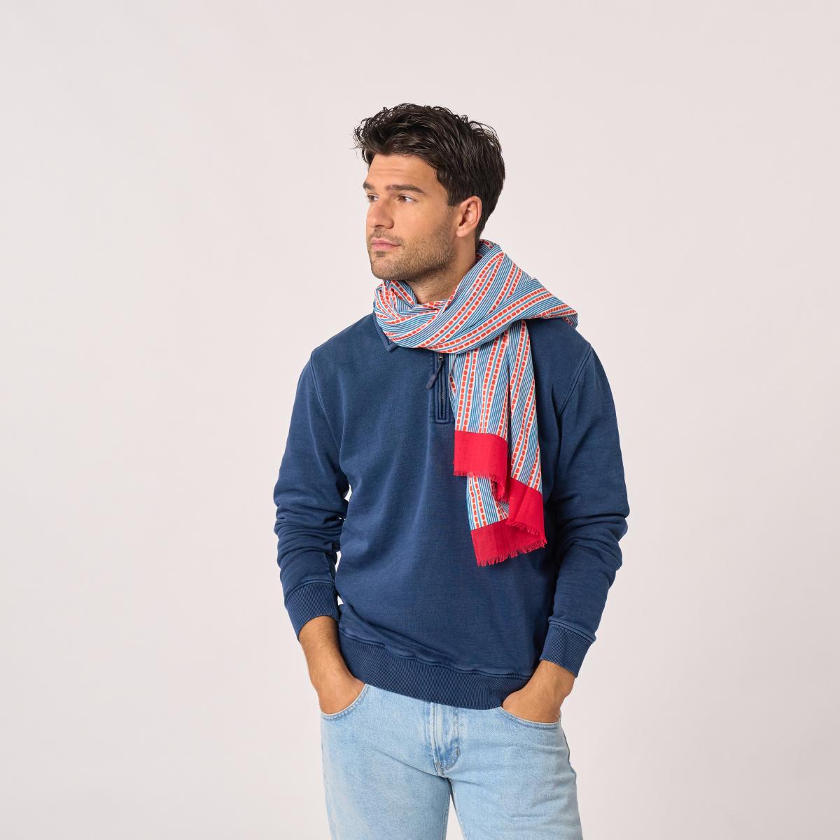 Foulard en coton bio - Rouge et bleu