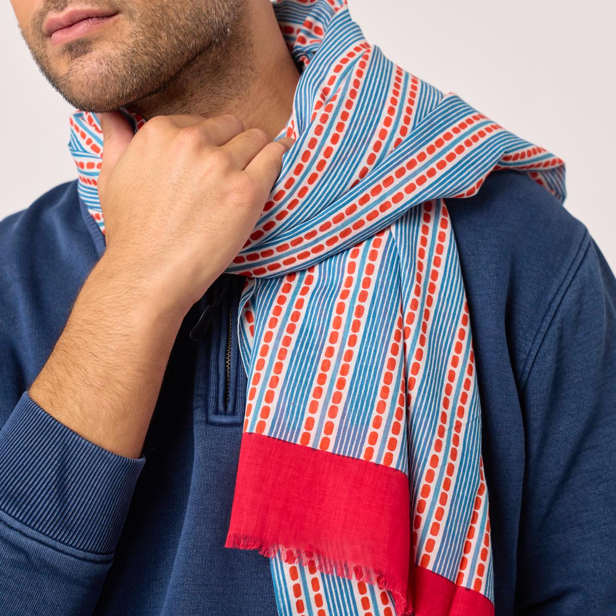Foulard en coton bio - Rouge et bleu