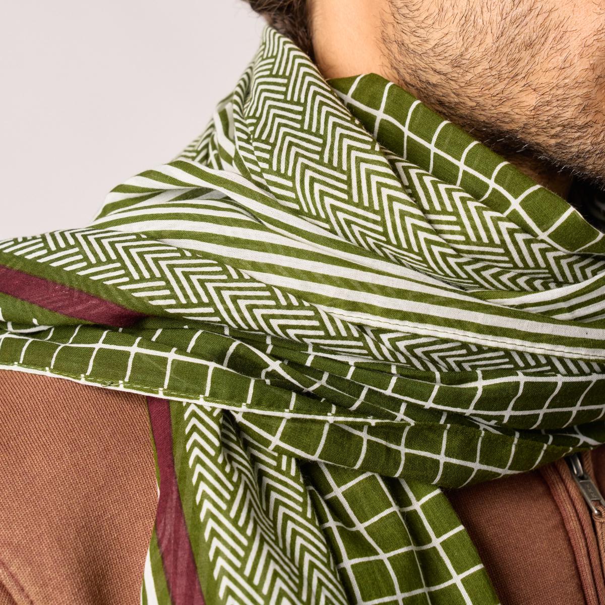 Foulard en coton bio - Vert et blanc