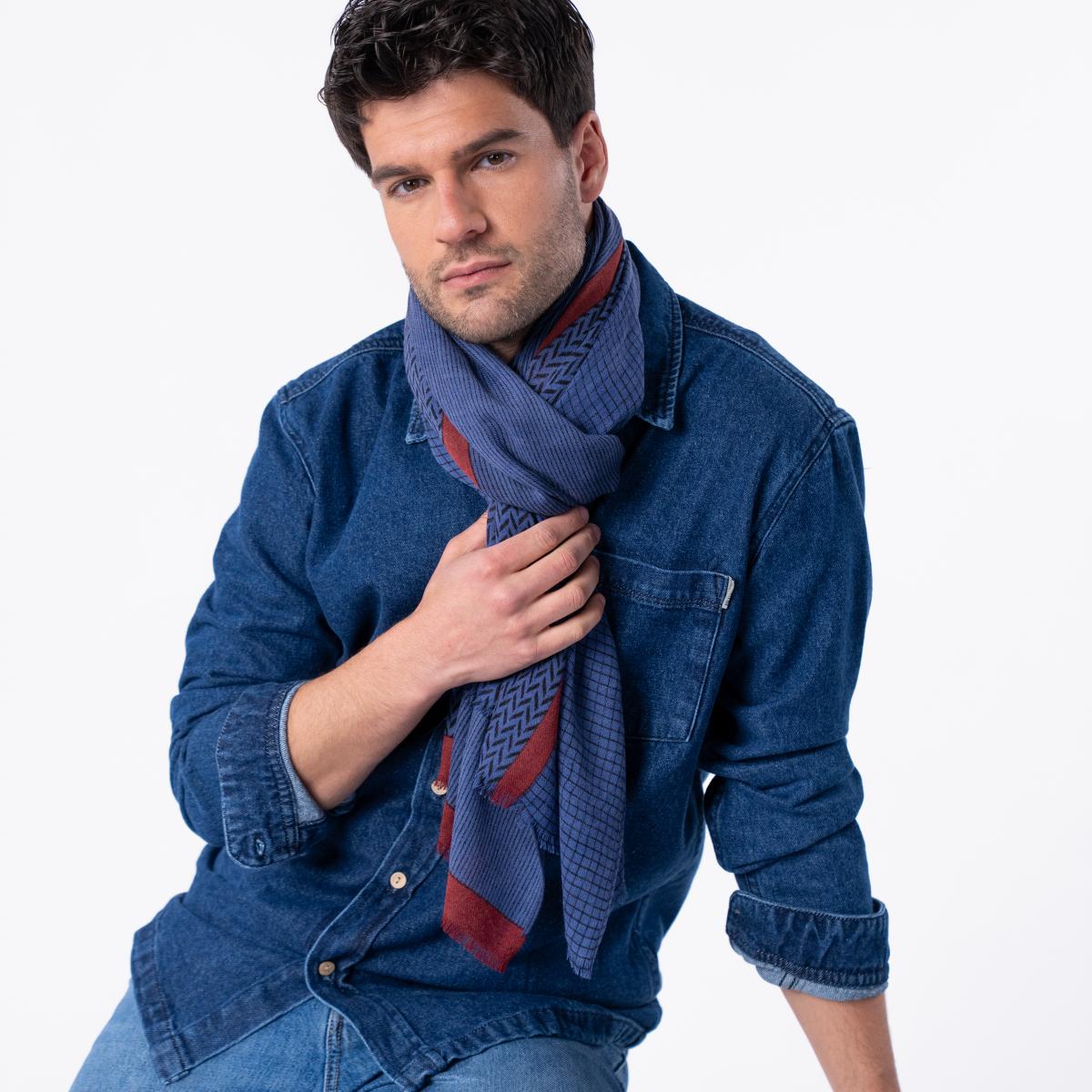Foulard en laine - Bleu et rouge