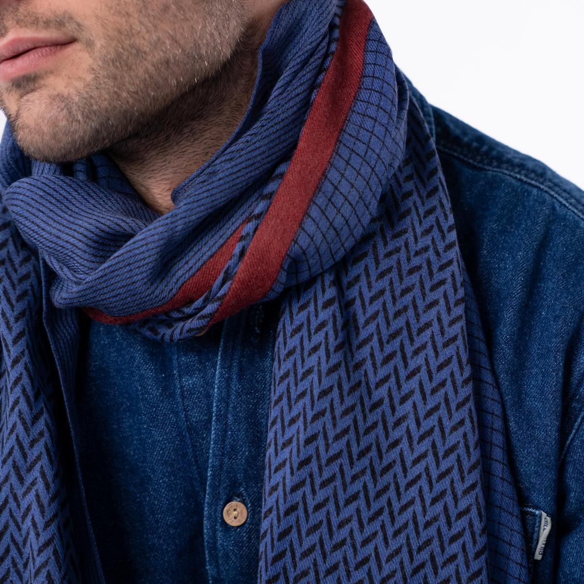 Foulard en laine - Bleu et rouge