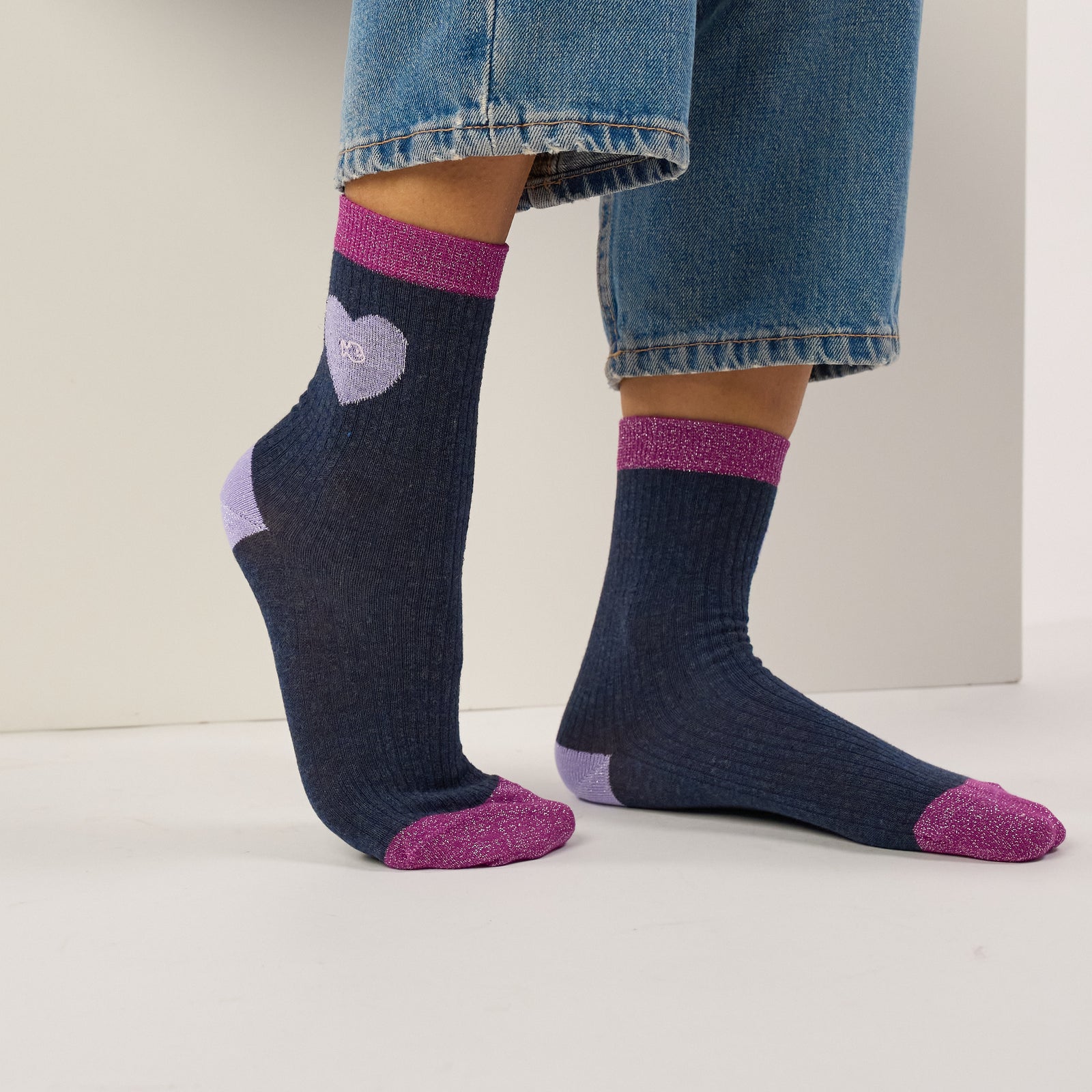 Chaussettes coeur en coton peigné - Marine - Bleu