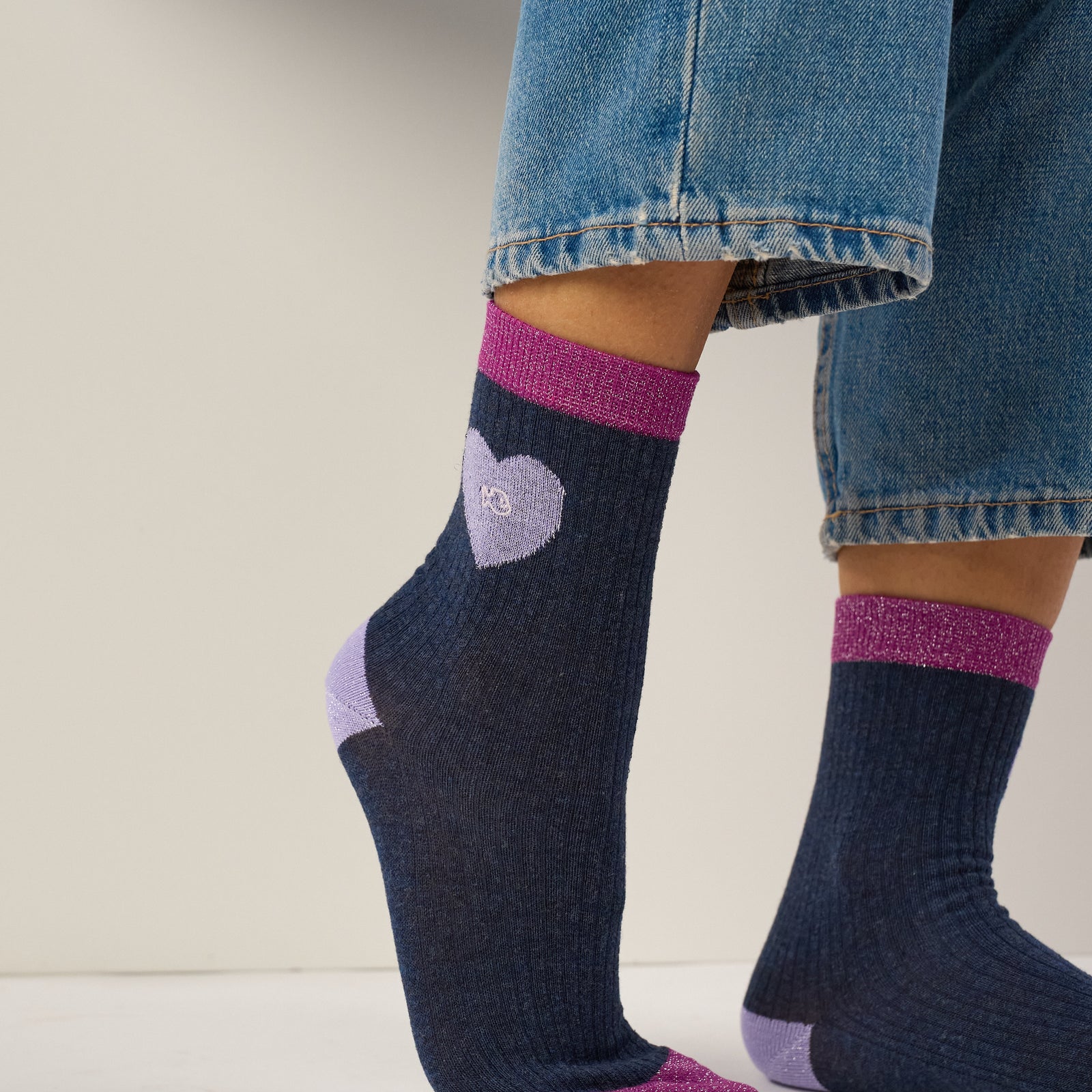 Chaussettes coeur en coton peigné - Marine - Bleu