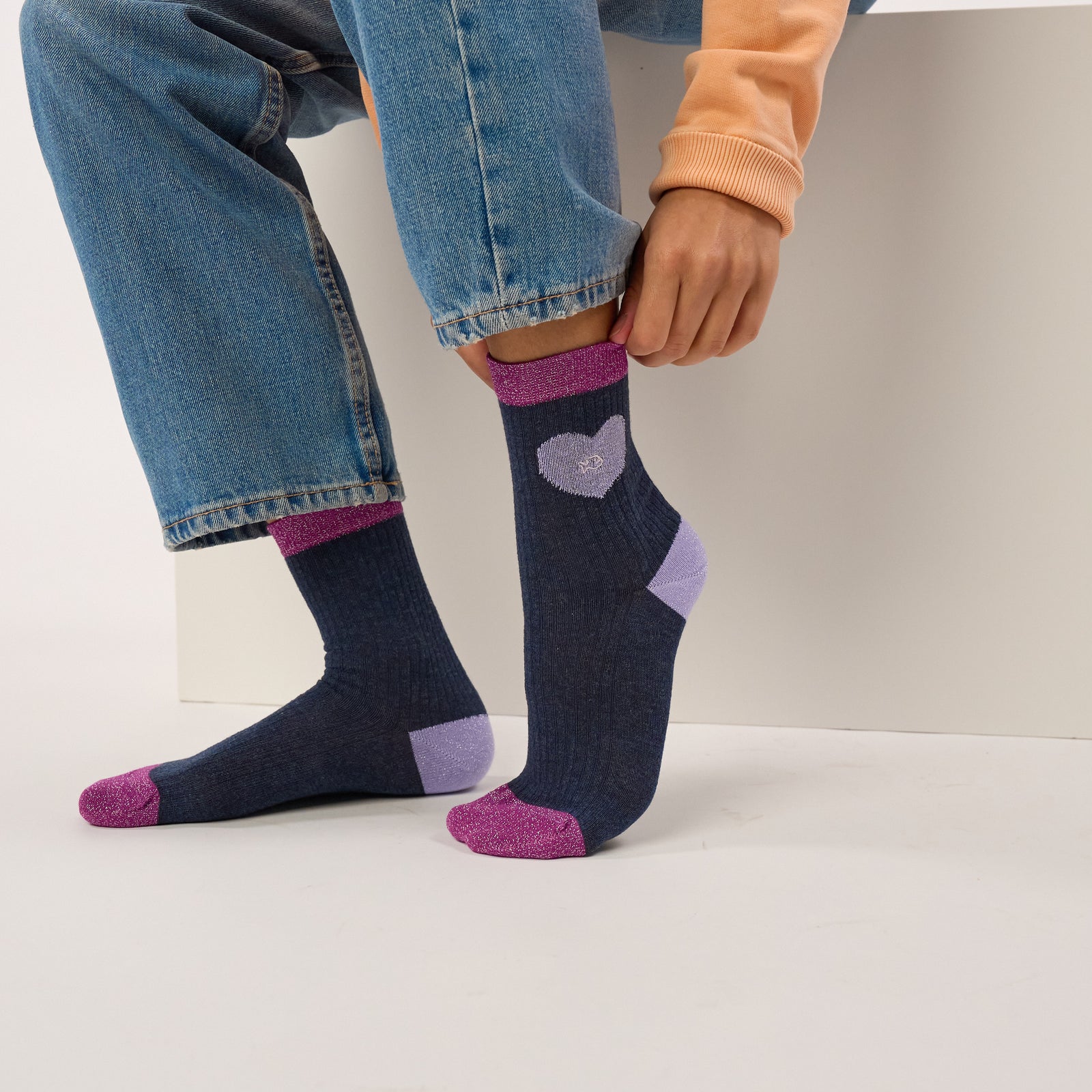 Chaussettes coeur en coton peigné - Marine - Bleu