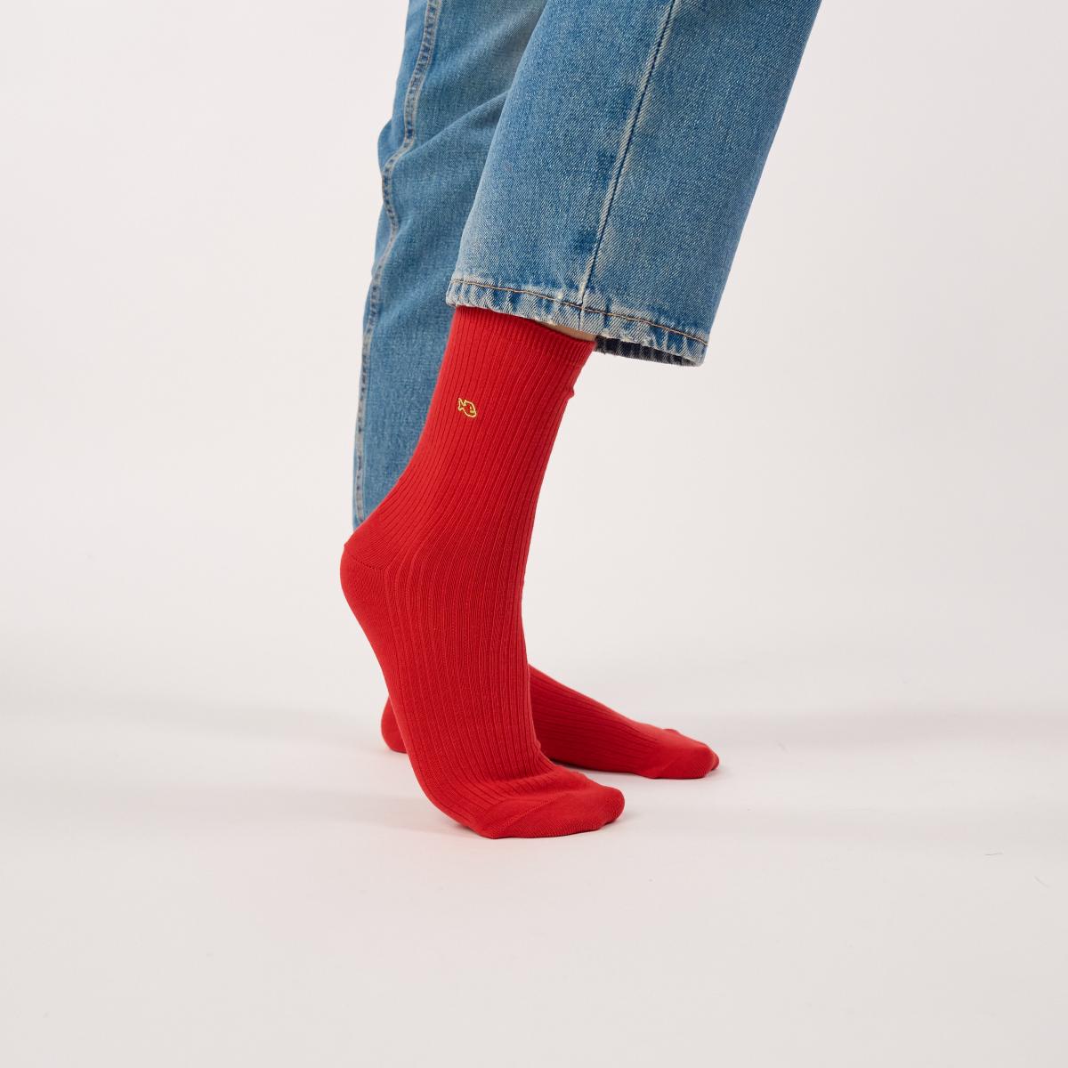 Chaussettes unies en coton peigné - Rouge