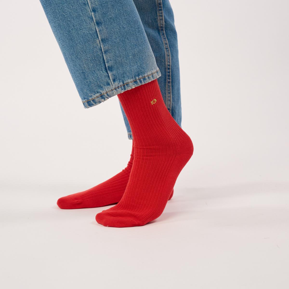 Chaussettes unies en coton peigné - Rouge