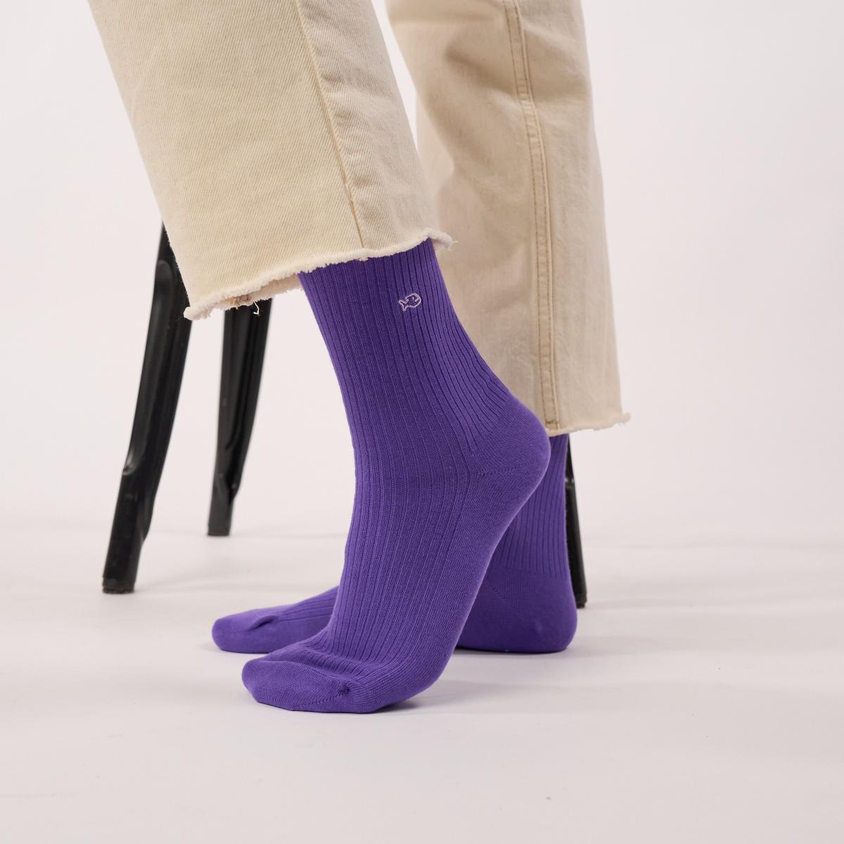 Chaussettes unies en coton peigné - Violet