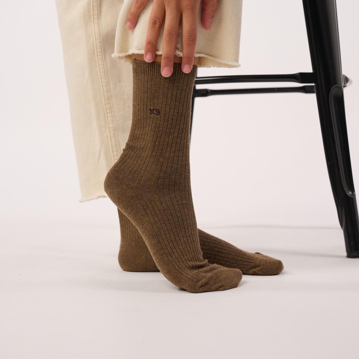 Chaussettes unies en coton peigné - Marron