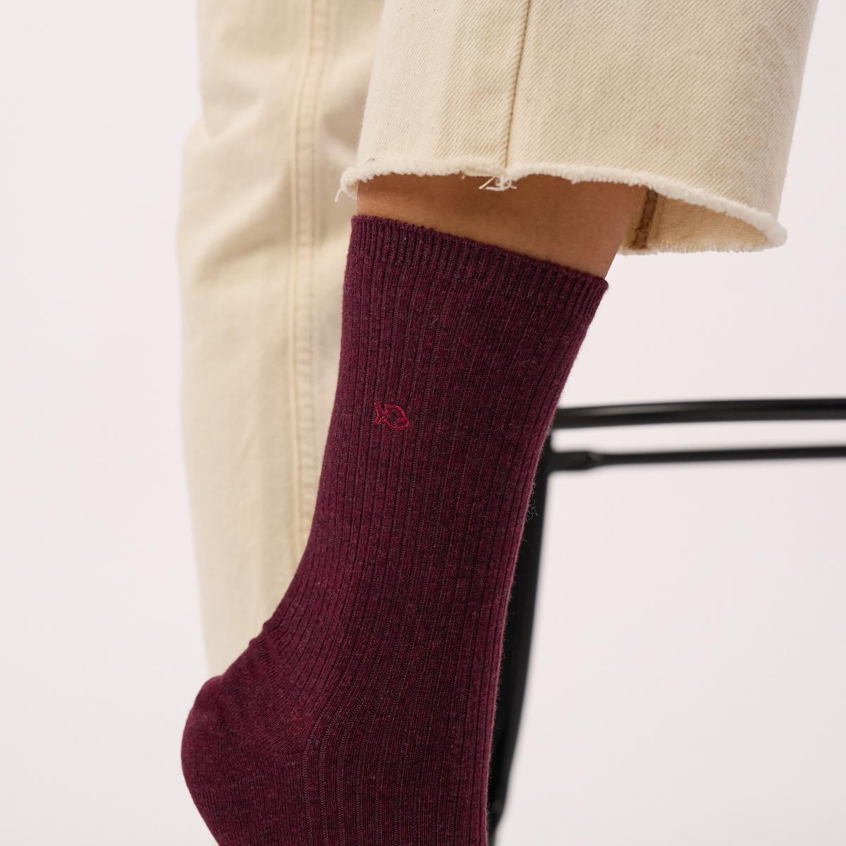Chaussettes unies en coton peigné - Bordeaux - Rouge