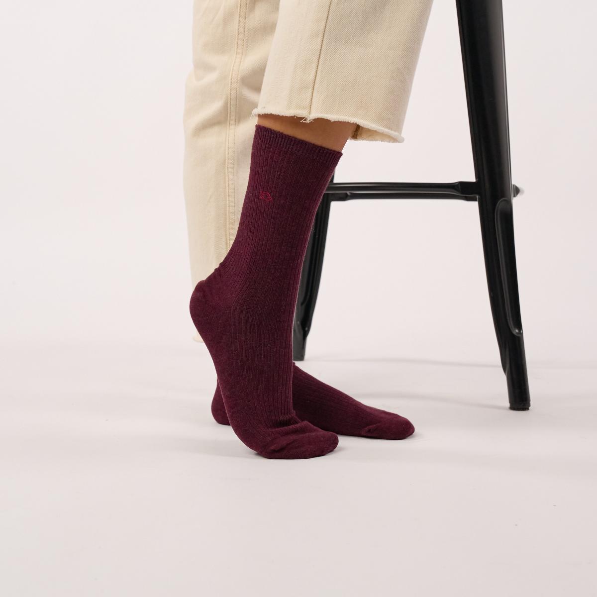 Chaussettes unies en coton peigné - Bordeaux - Rouge