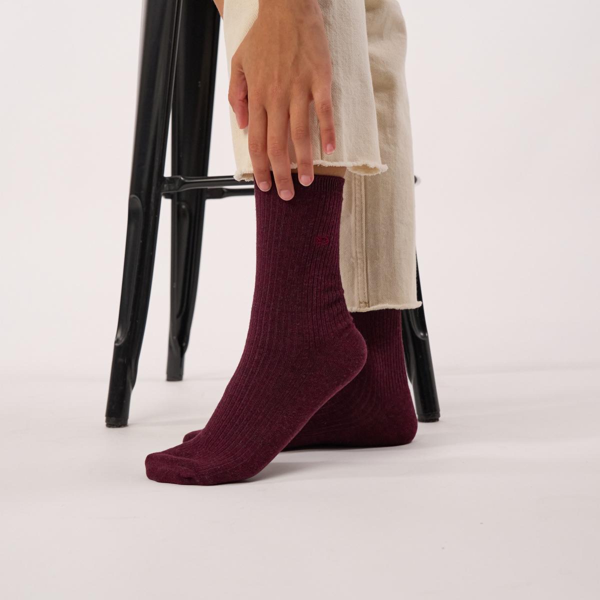 Chaussettes unies en coton peigné - Bordeaux - Rouge