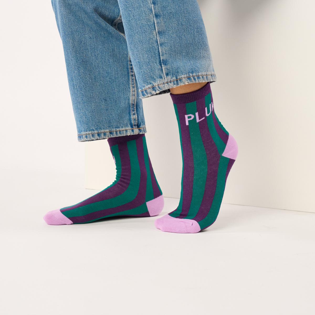 Chaussettes à message en coton peigné - Violet et vert