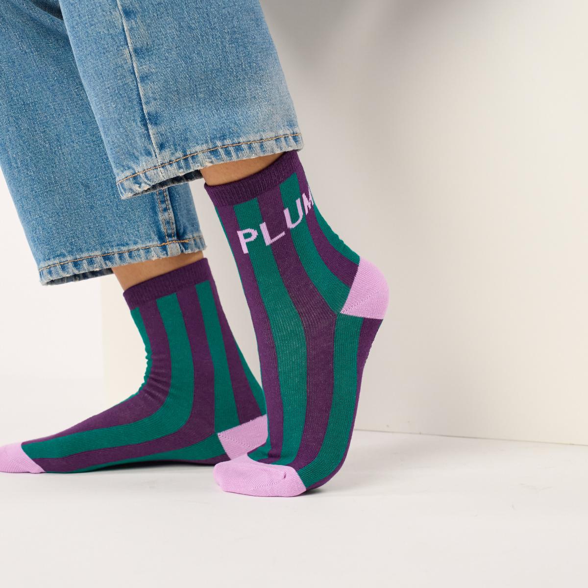 Chaussettes à message en coton peigné - Violet et vert