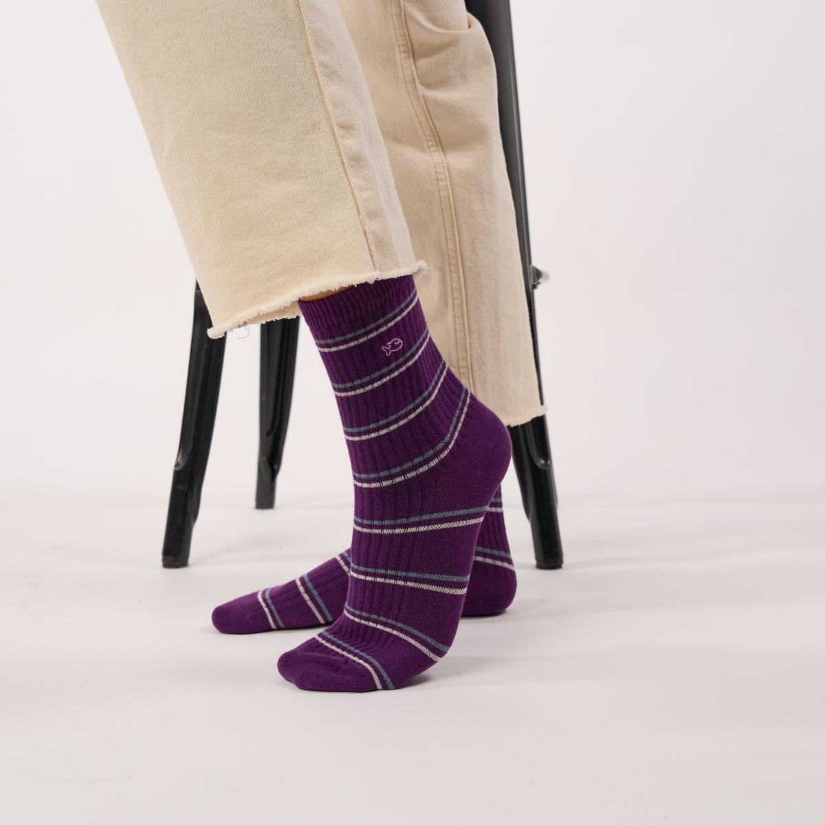 Chaussettes rayées en coton peigné - Violet