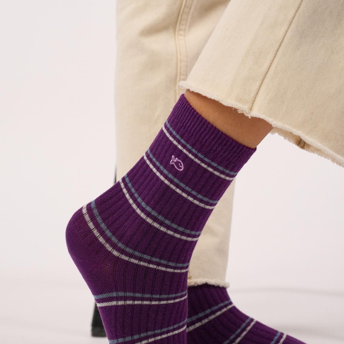 Chaussettes rayées en coton peigné - Violet