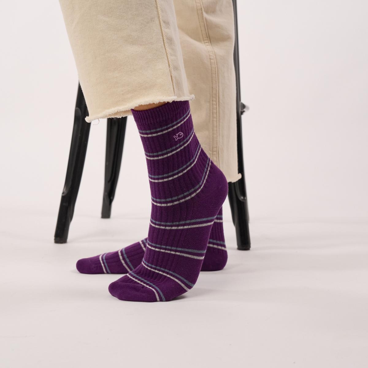 Chaussettes rayées en coton peigné - Violet