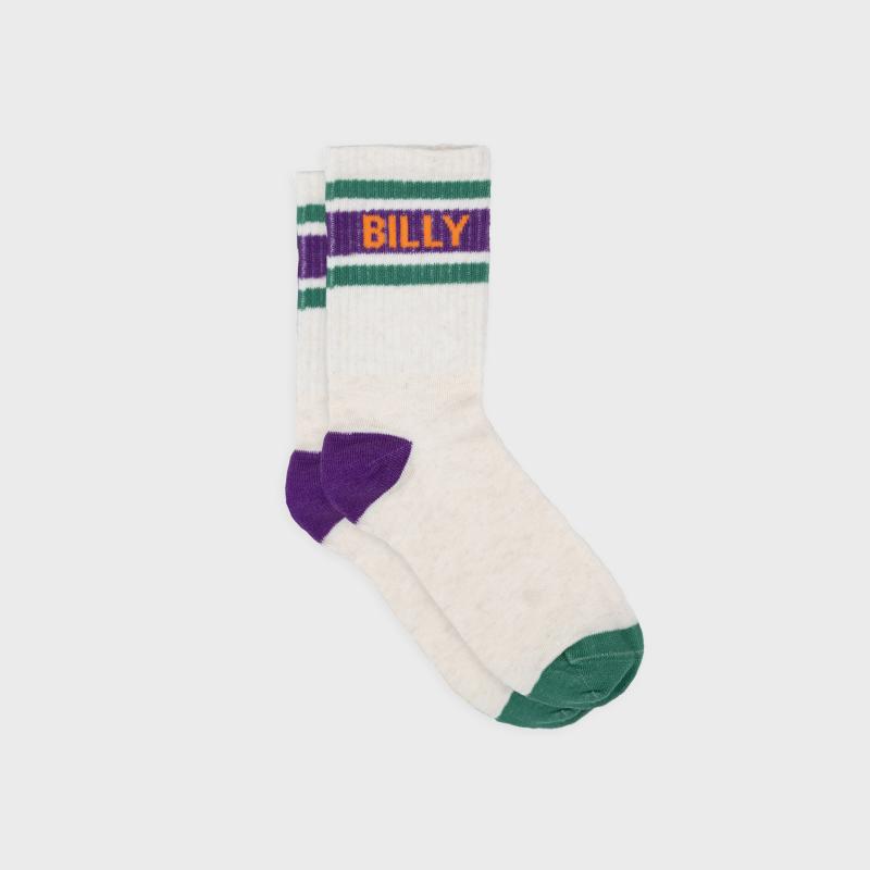 Chaussettes rétro en coton Tennis - Ecru et violet - Beige