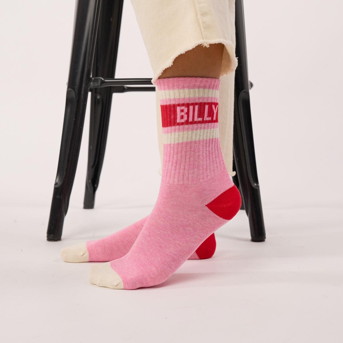 Chaussettes rétro en coton Tennis - Rose et rouge