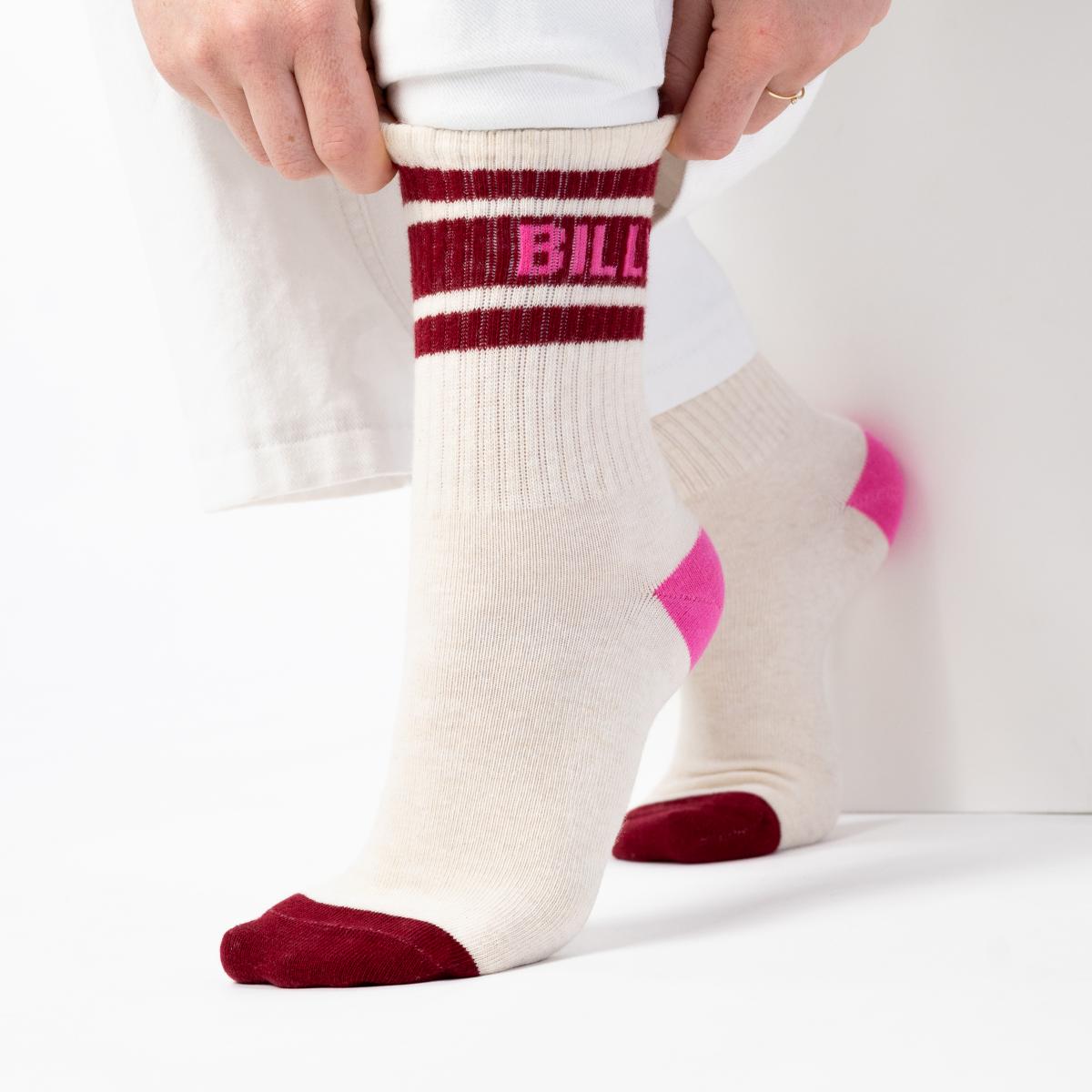 Chaussettes rétro en coton Tennis - Ecru et bordeaux - Beige