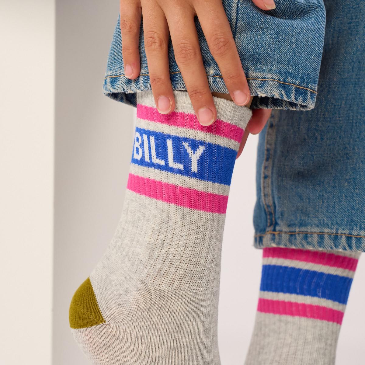 Chaussettes rétro en coton Tennis - Gris clair chiné et bleu