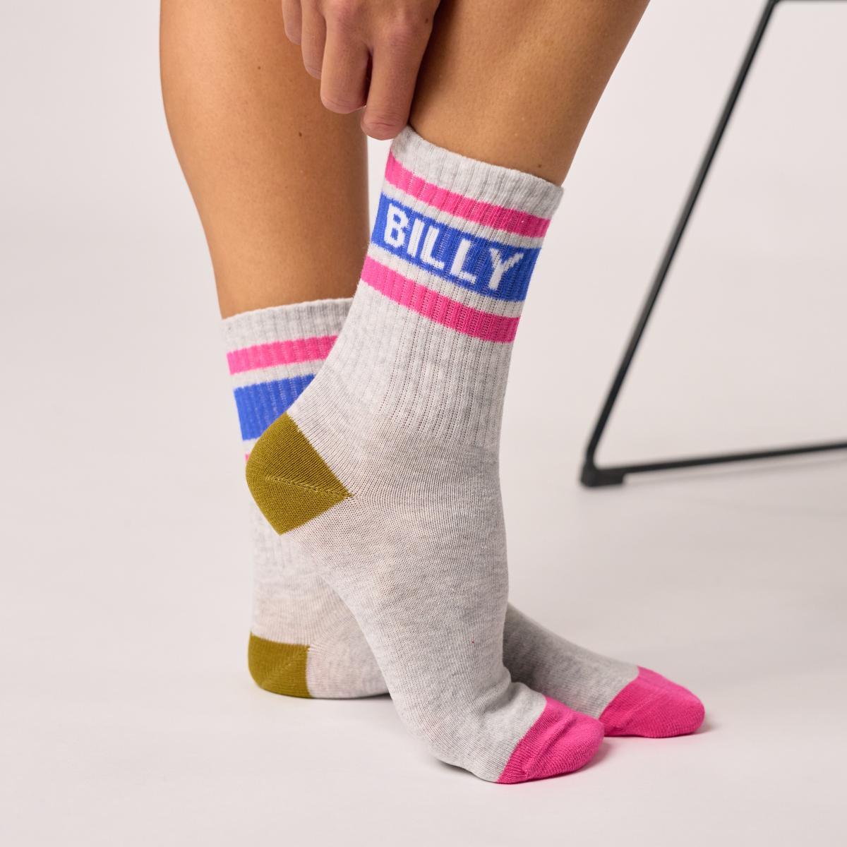 Chaussettes rétro en coton Tennis - Gris clair chiné et bleu