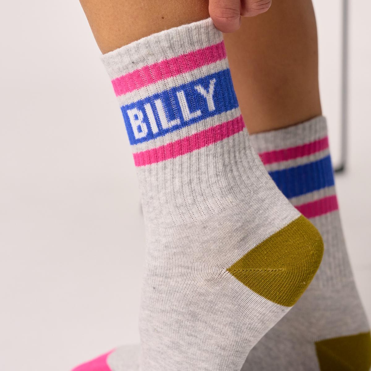 Chaussettes rétro en coton Tennis - Gris clair chiné et bleu