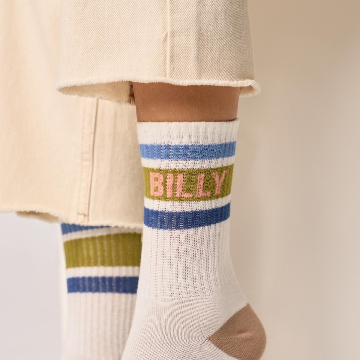 Chaussettes rétro en coton Tennis - Ecru et kaki - Beige