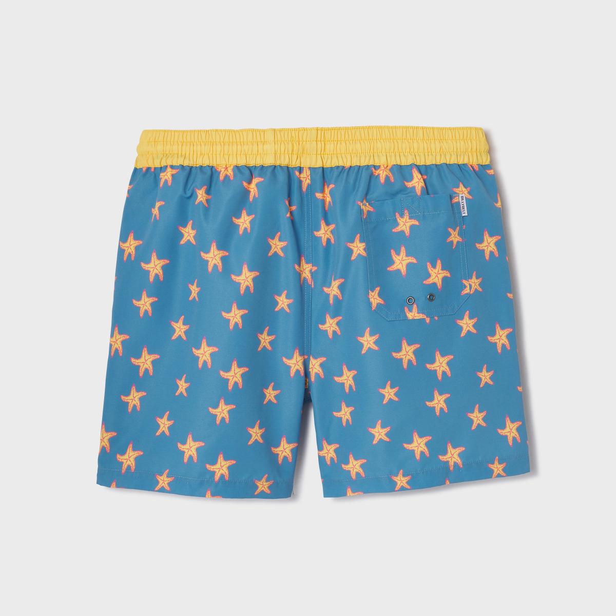 Short de bain fantaisie - Bleu ciel et jaune