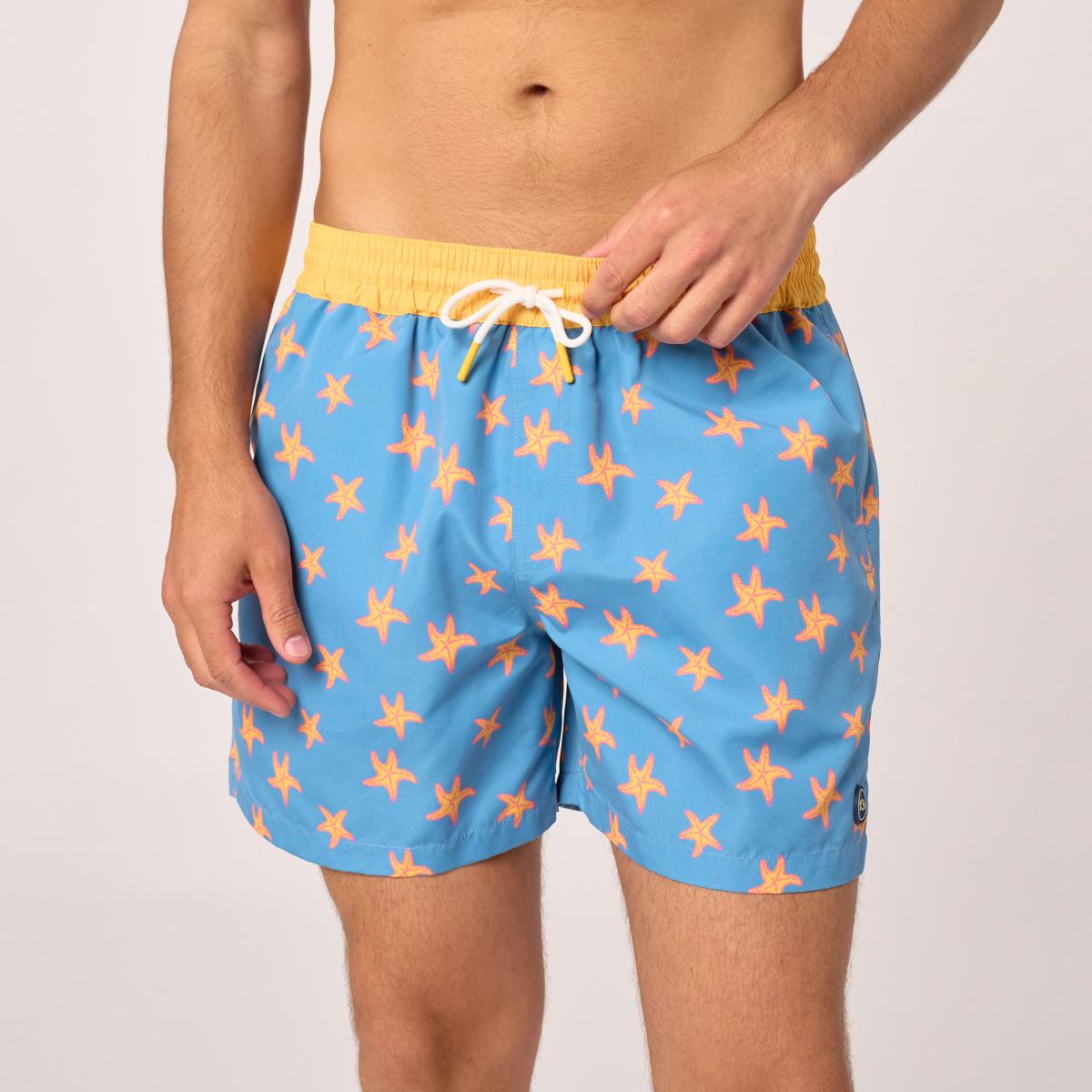 Short de bain fantaisie - Bleu ciel et jaune