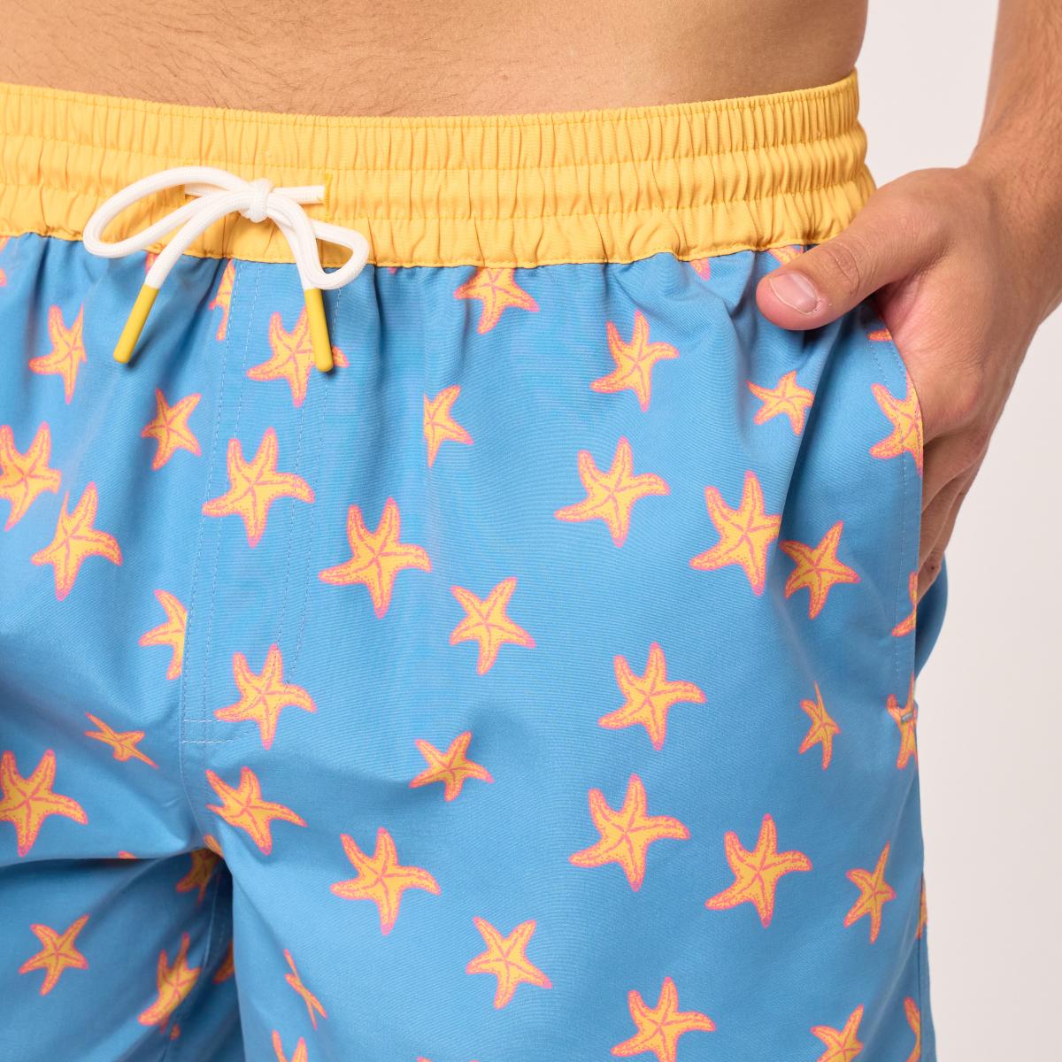 Short de bain fantaisie - Bleu ciel et jaune