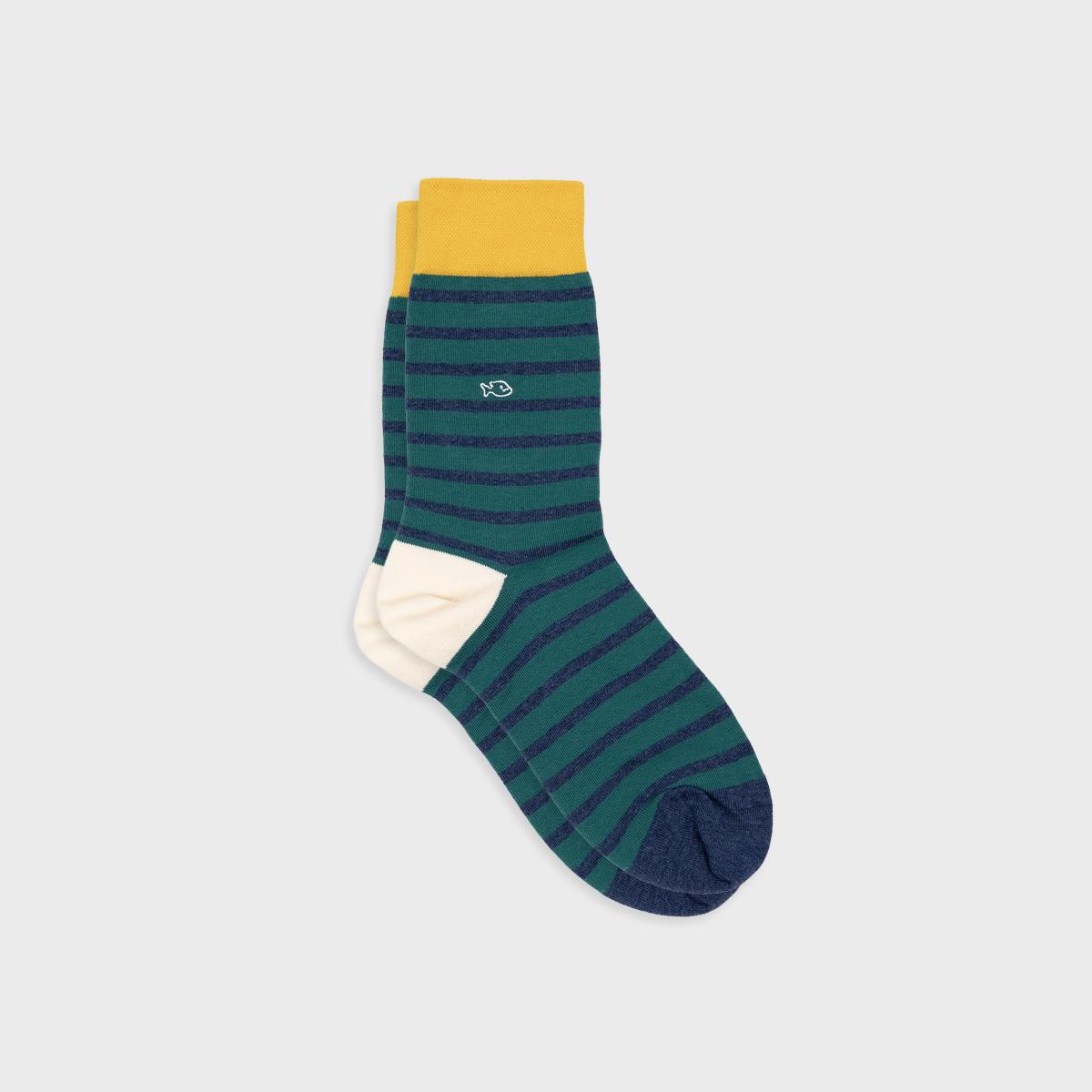 Chaussettes rayées en coton peigné - Vert et bleu