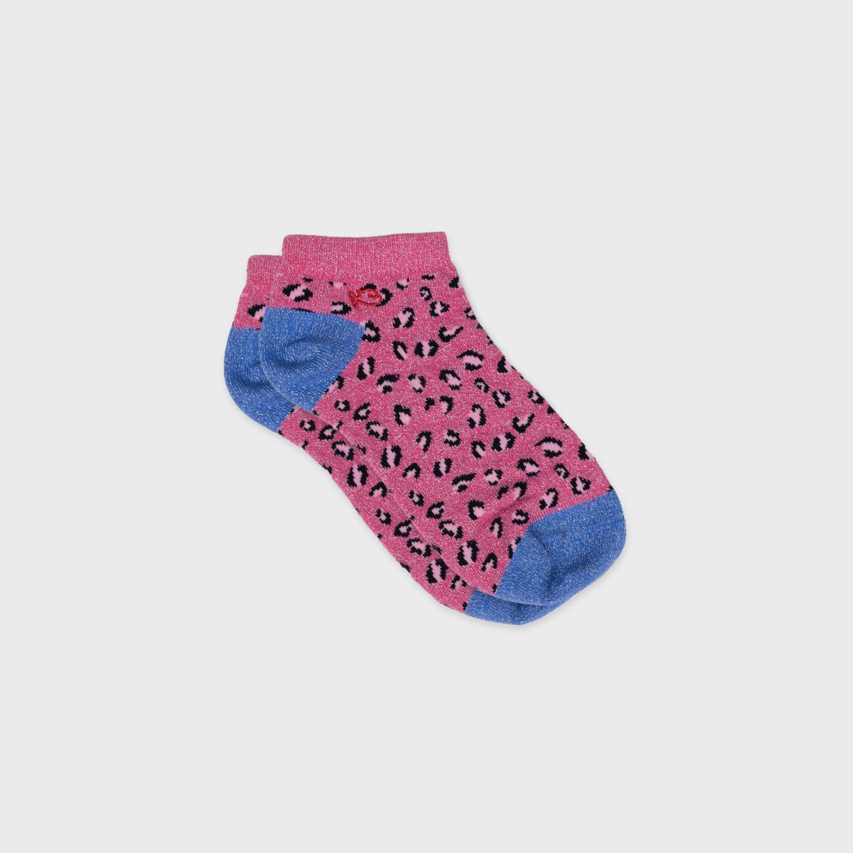 Socquettes animaux en coton peigné - Léopard, rose er bleu