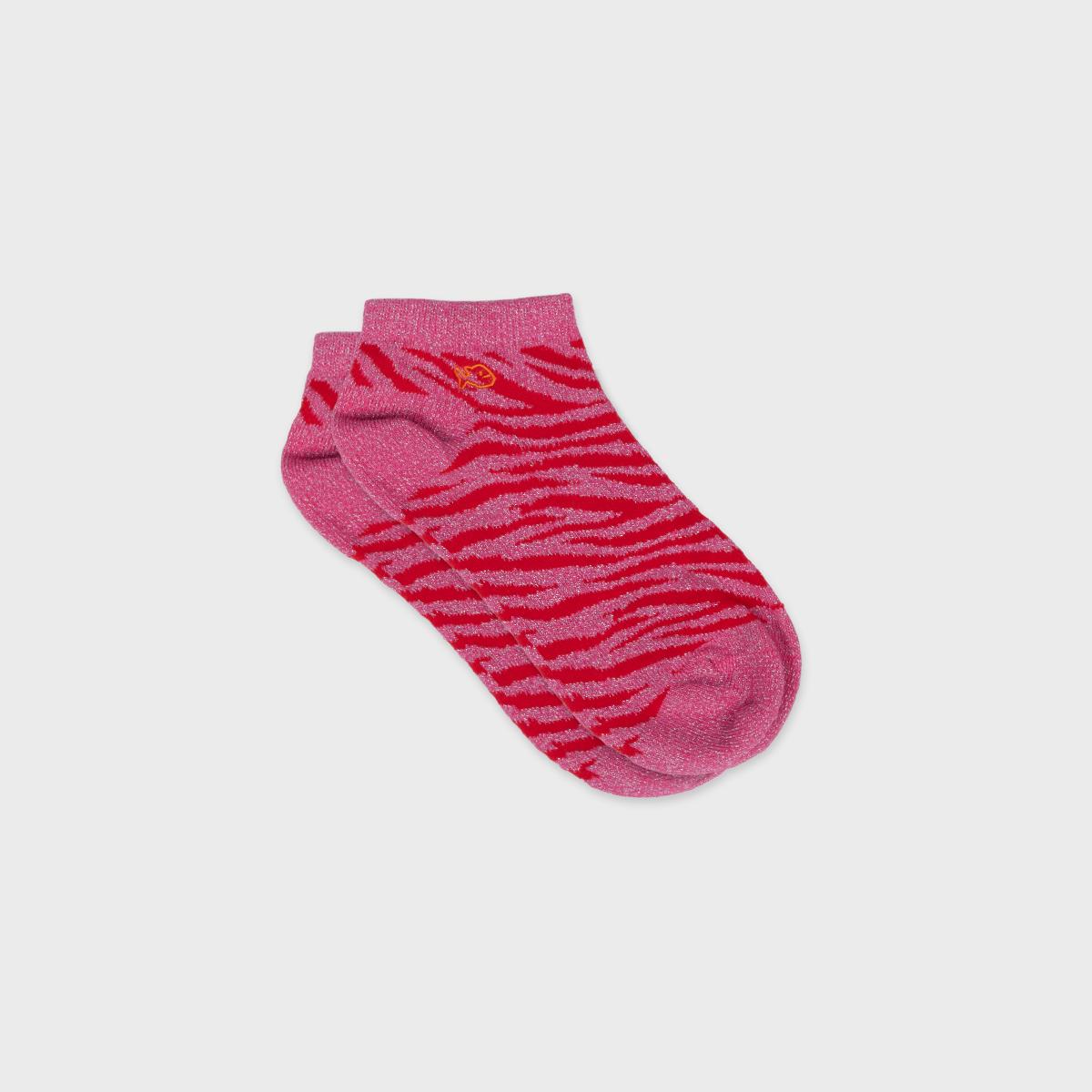 Socquettes animaux en coton peigné - Zèbre, rouge et rose