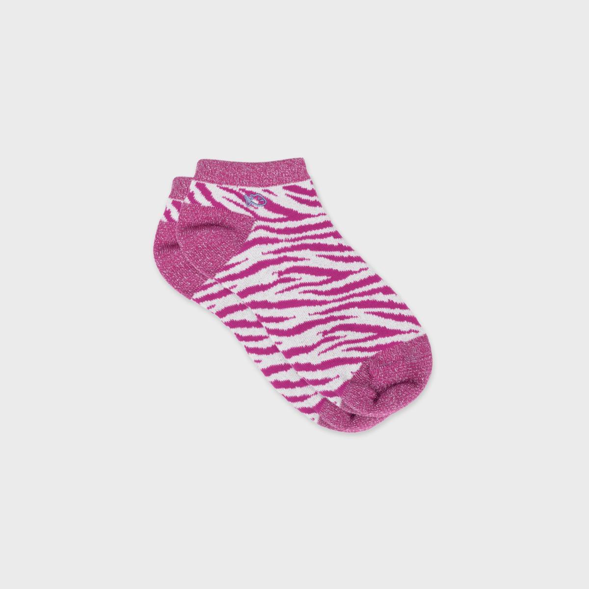 Socquettes animaux en coton peigné - Zèbre, violet et blanc