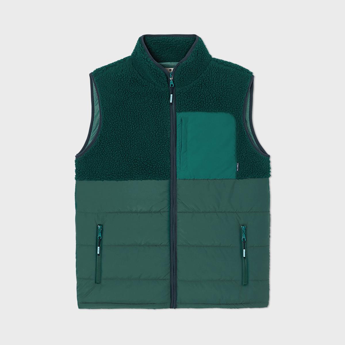 Veste bi-matières sans manches - Noir et vert