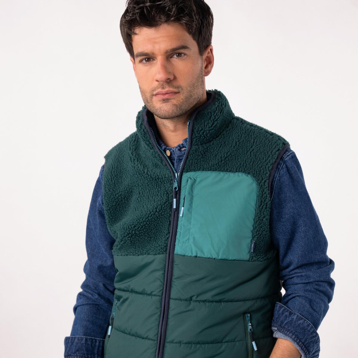 Veste bi-matières sans manches - Noir et vert