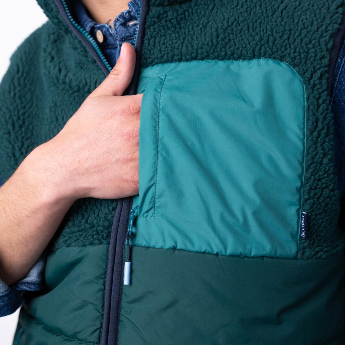 Veste bi-matières sans manches - Noir et vert