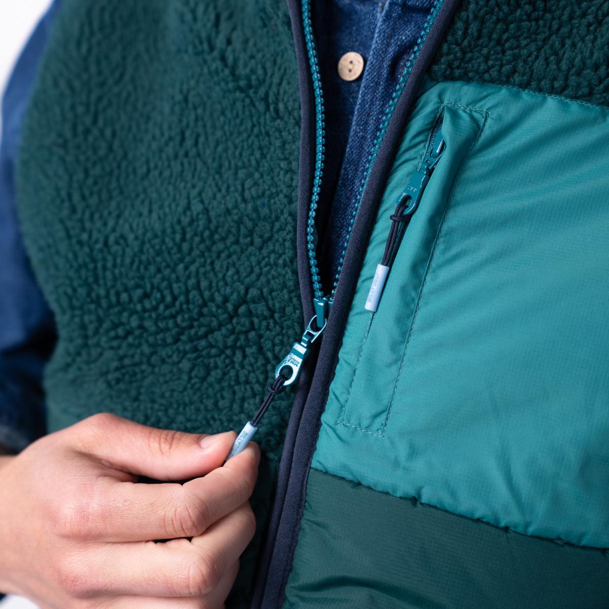 Veste bi-matières sans manches - Noir et vert