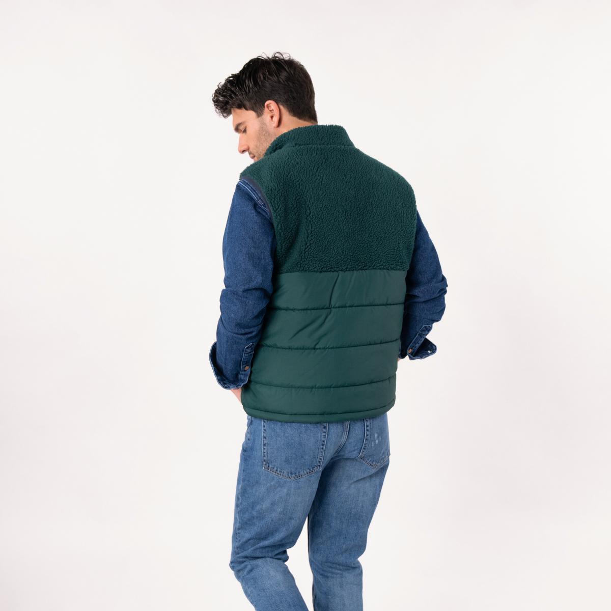 Veste bi-matières sans manches - Noir et vert